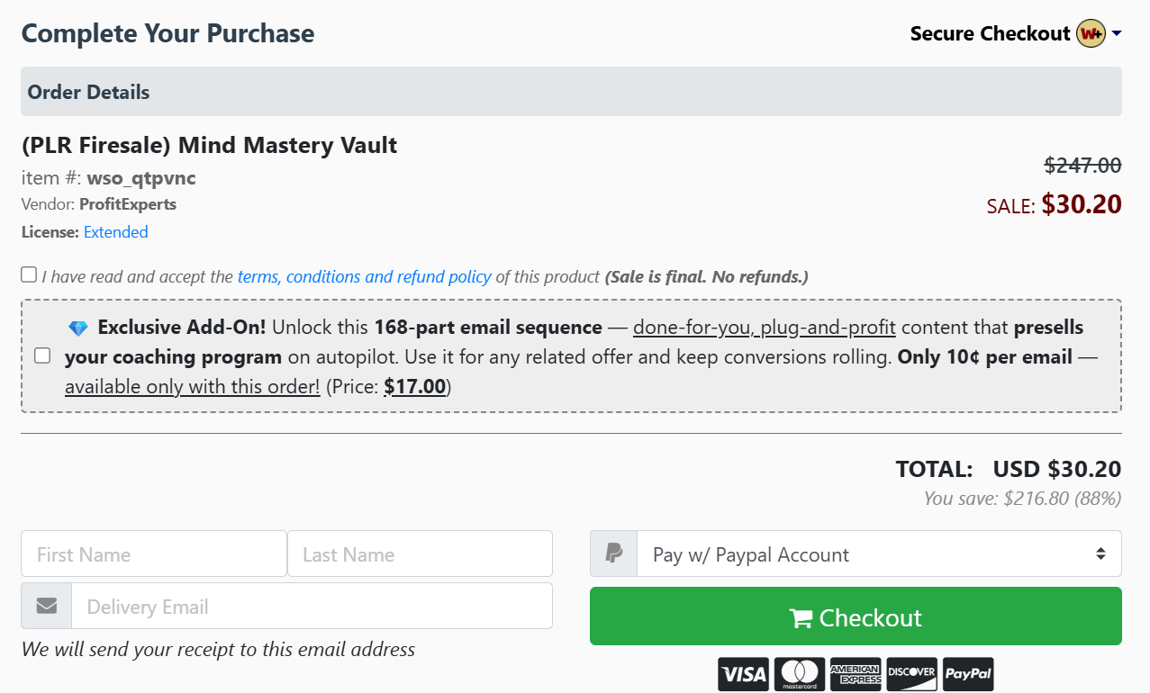 Mind Mastery Vault_Checkout_Page